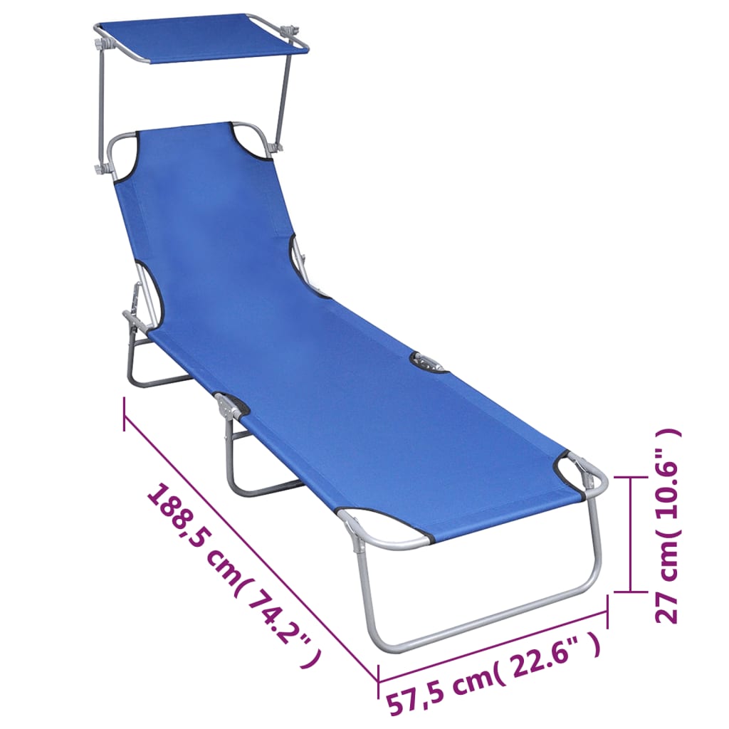 Folding sun lounger with canopy, blue, aluminium