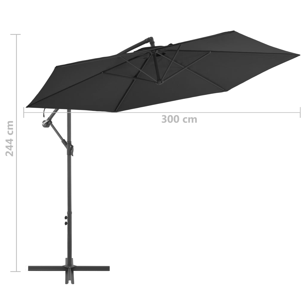 Gembinis sodo skėtis su aliuminiu stulpu, juodas, 300cm