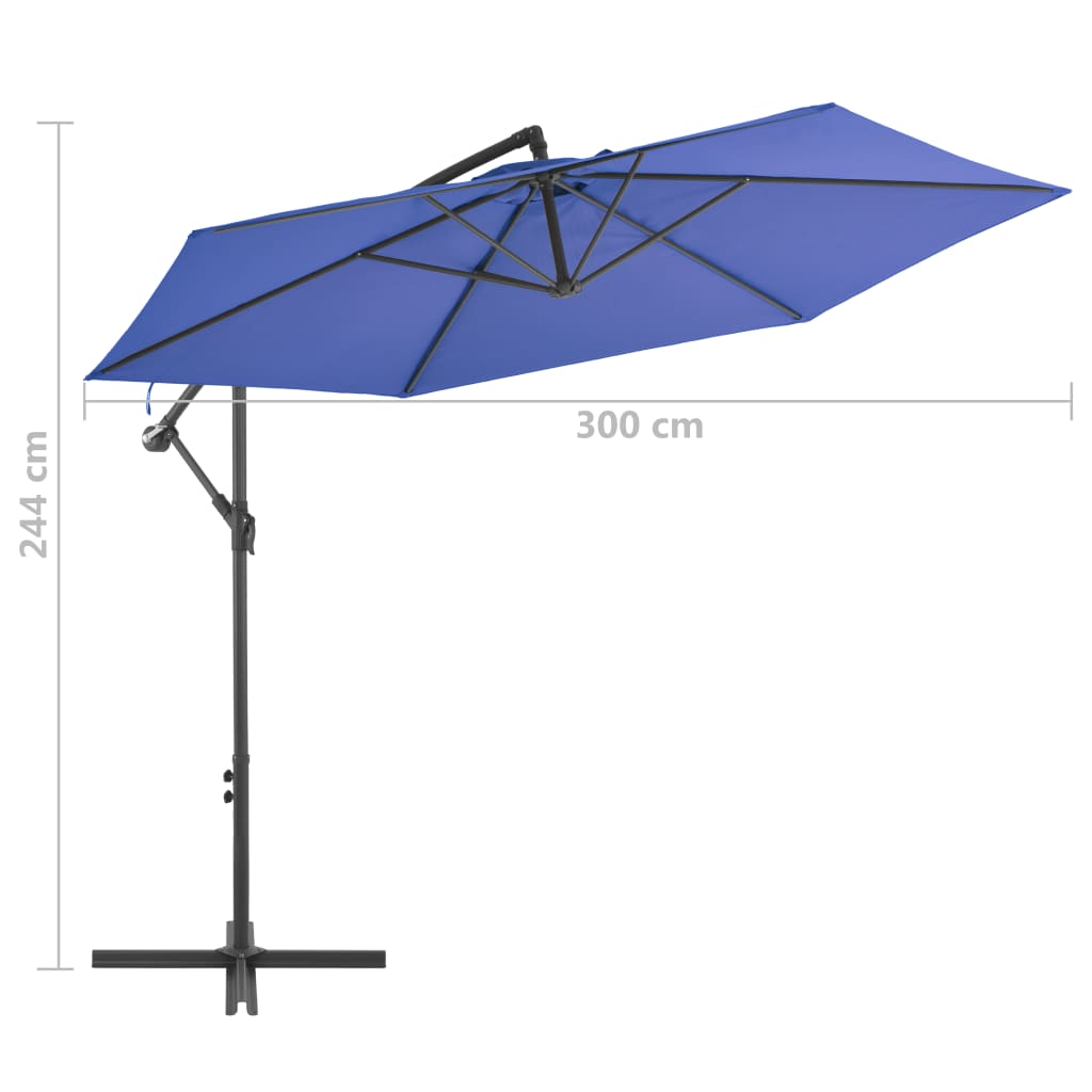 Gembinis sodo skėtis su aliuminiu stulpu, mėlynas, 300cm