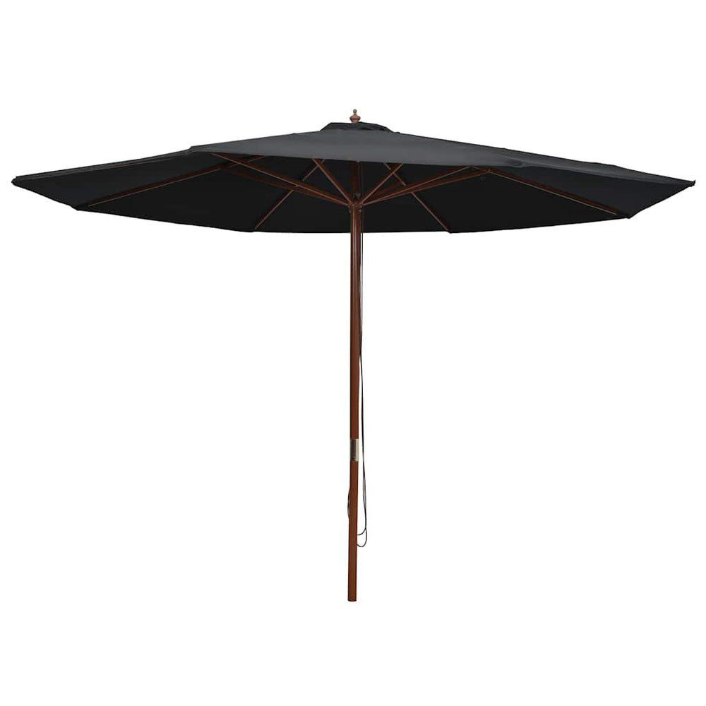 Lauko skėtis nuo saulės su mediniu stulpu, juodas, 350cm
