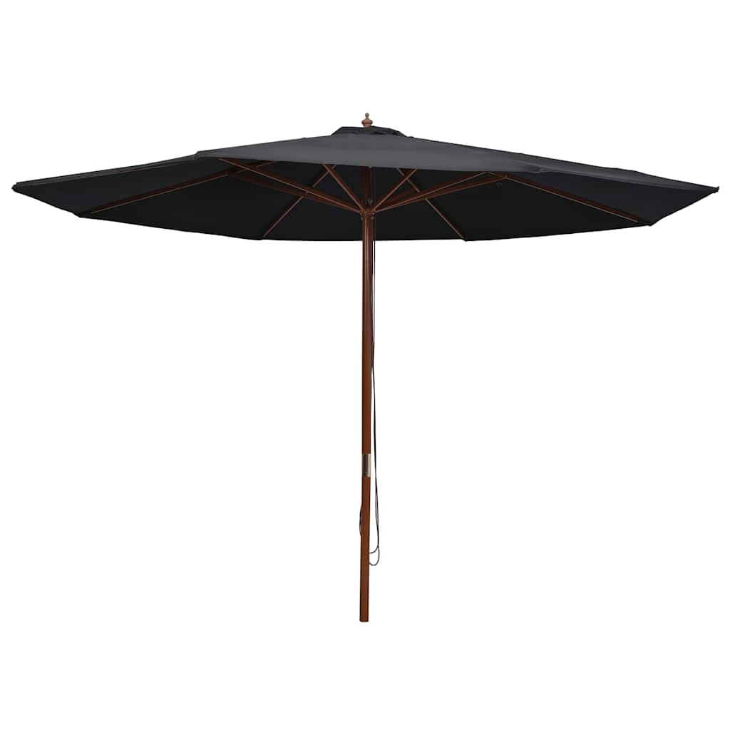 Lauko skėtis nuo saulės su mediniu stulpu, juodas, 350cm