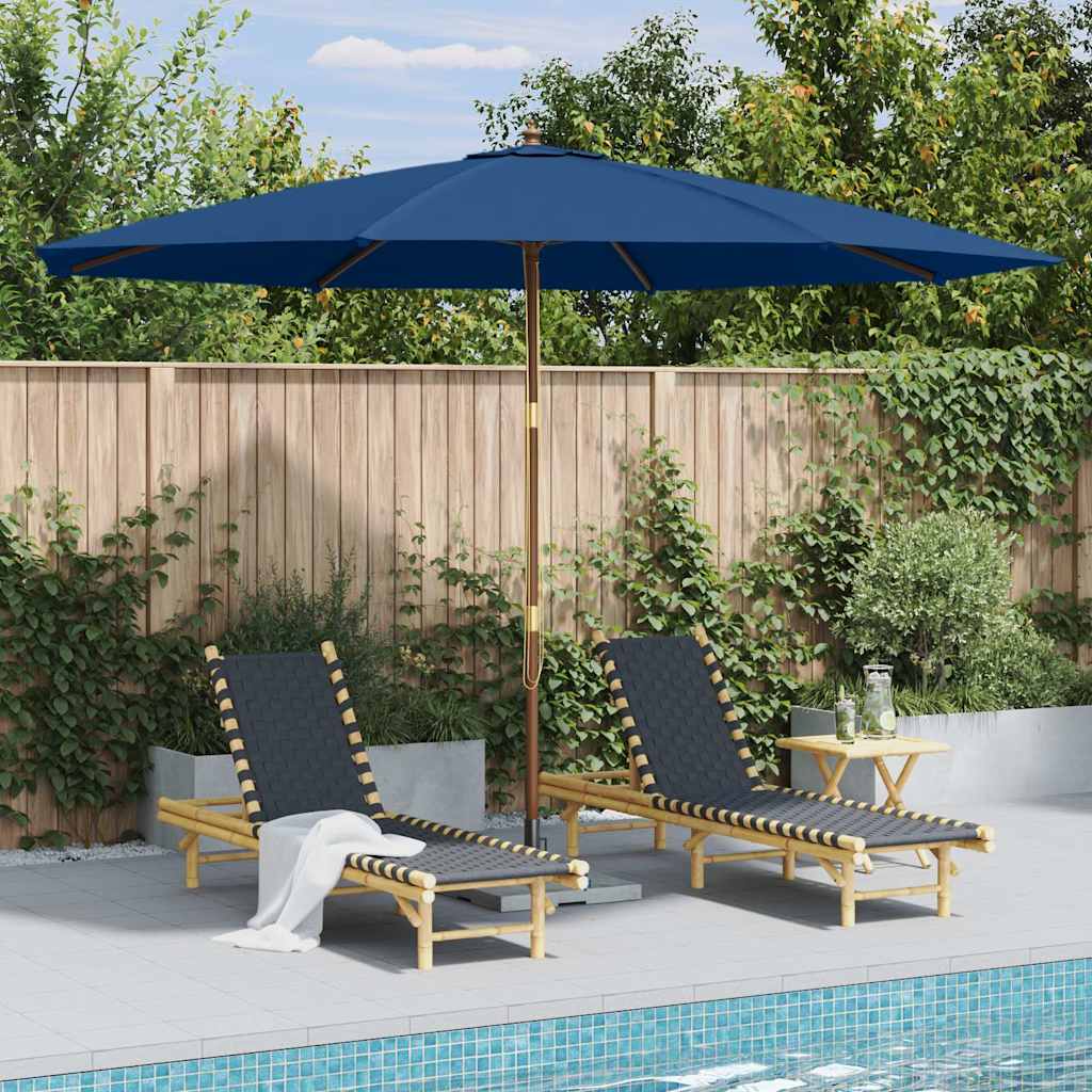 Outdoor Parasol with Wooden Pole, Blue, 350cm