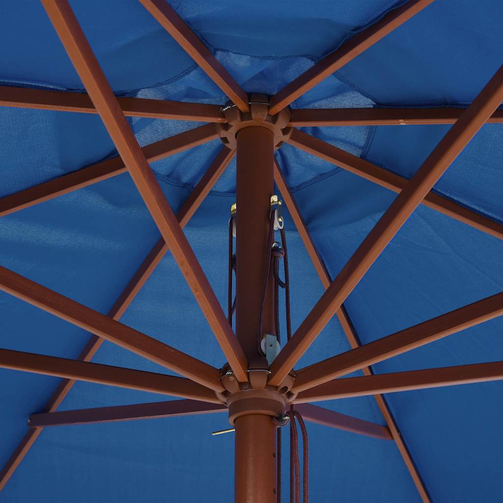 Outdoor Parasol with Wooden Pole, Blue, 350cm