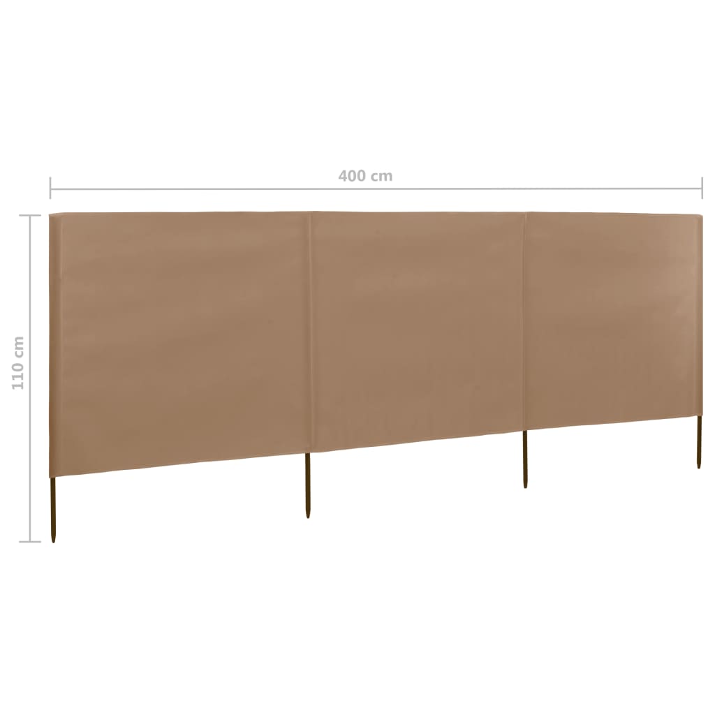 Uždanga nuo vėjo, 3 plokštės, taupe spalvos, 400x80cm, audinys