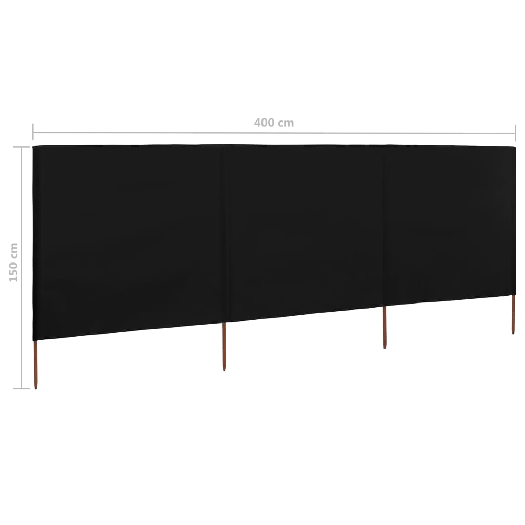 Wind screen, 3 panels, black, 400x120cm, fabric