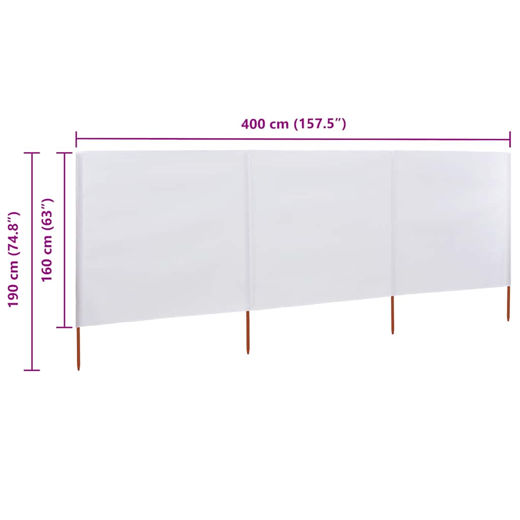 Uždanga nuo vėjo, 3 plokštės, smėlio balta, 400x160cm, audinys