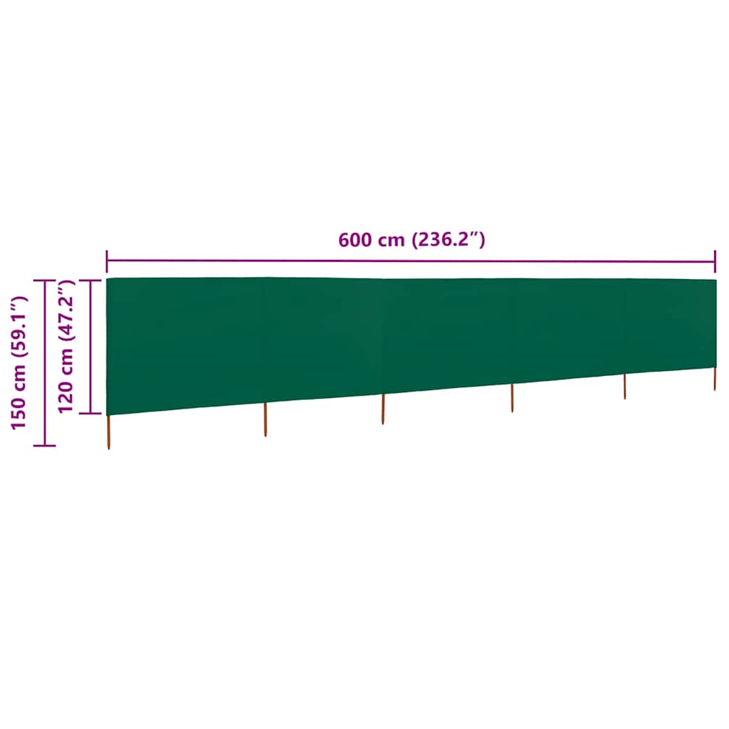 Uždanga nuo vėjo, žalia, 600x120cm, audinys, 5 plokštės