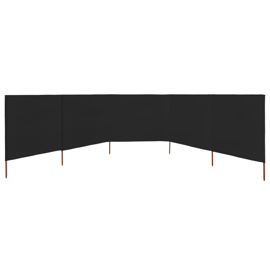 Vēja aizsargs, 5 paneļi, melns, 600x120cm, audums