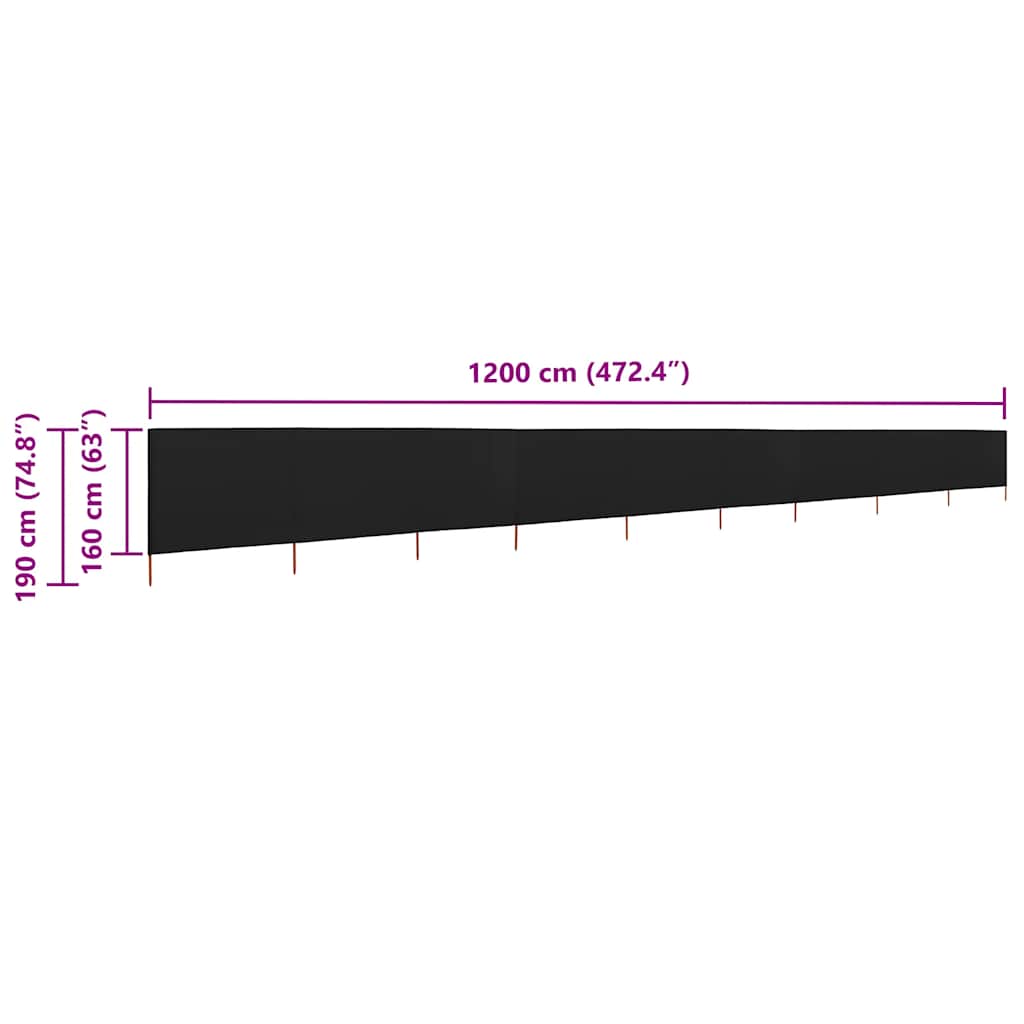 Windbreak, 9 panels, black, 1200x160cm, fabric