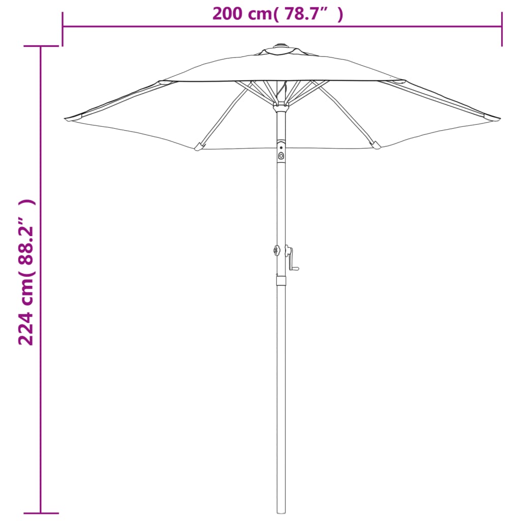 Sun umbrella, black, 200x224cm, aluminum