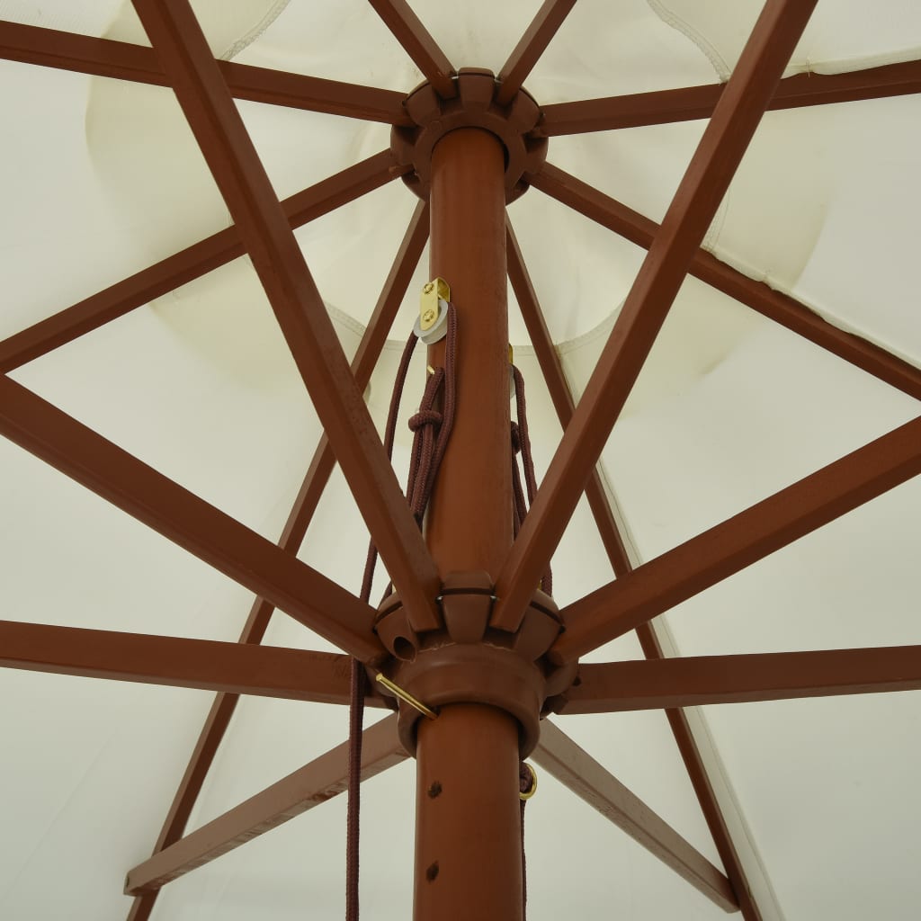 Lauko skėtis nuo saulės su mediniu stulpu, smėlio baltas, 330cm