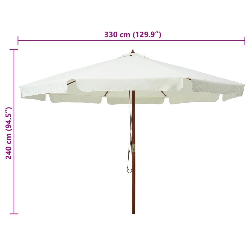 Lauko skėtis nuo saulės su mediniu stulpu, smėlio baltas, 330cm