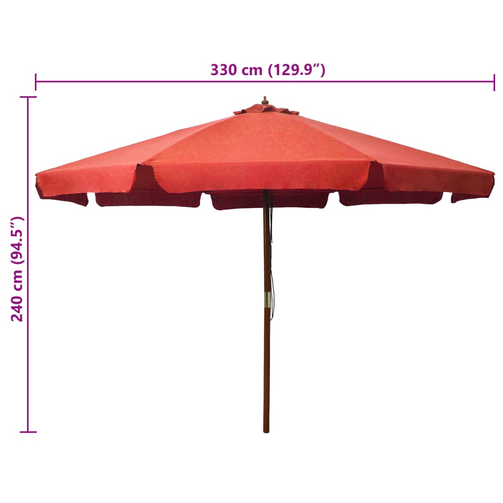 Outdoor Parasol with Wooden Pole, Terracotta, 330cm