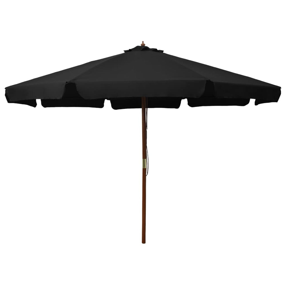Lauko skėtis nuo saulės su mediniu stulpu, juodas, 330cm