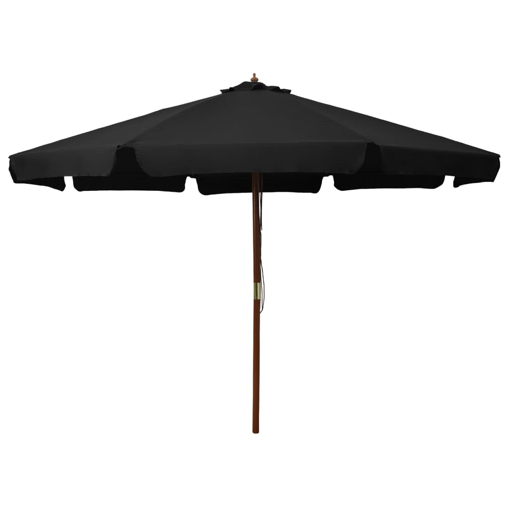 Lauko skėtis nuo saulės su mediniu stulpu, juodas, 330cm