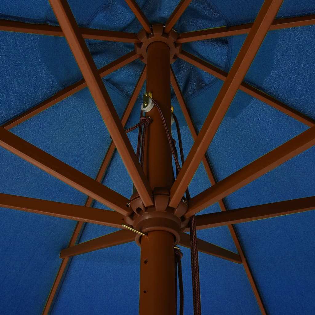 Lauko skėtis nuo saulės su mediniu stulpu, mėlynas, 330cm