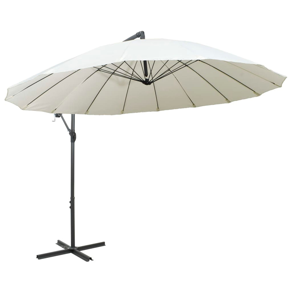 Kabantis skėtis nuo saulės, baltas, 3m, aliuminio stulpas