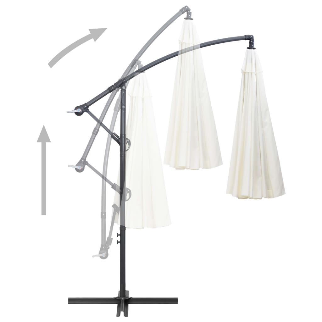 Kabantis skėtis nuo saulės, baltas, 3m, aliuminio stulpas