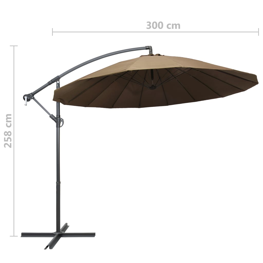 Kabantis skėtis nuo saulės, taupe, 3m, aliuminio stulpas