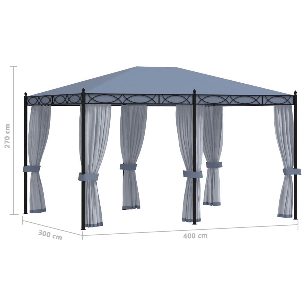 Gazebo with net VEGA, anthracite, 3x4m