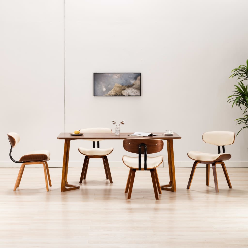 Dining chairs, 4 pcs., cream, bentwood and faux leather