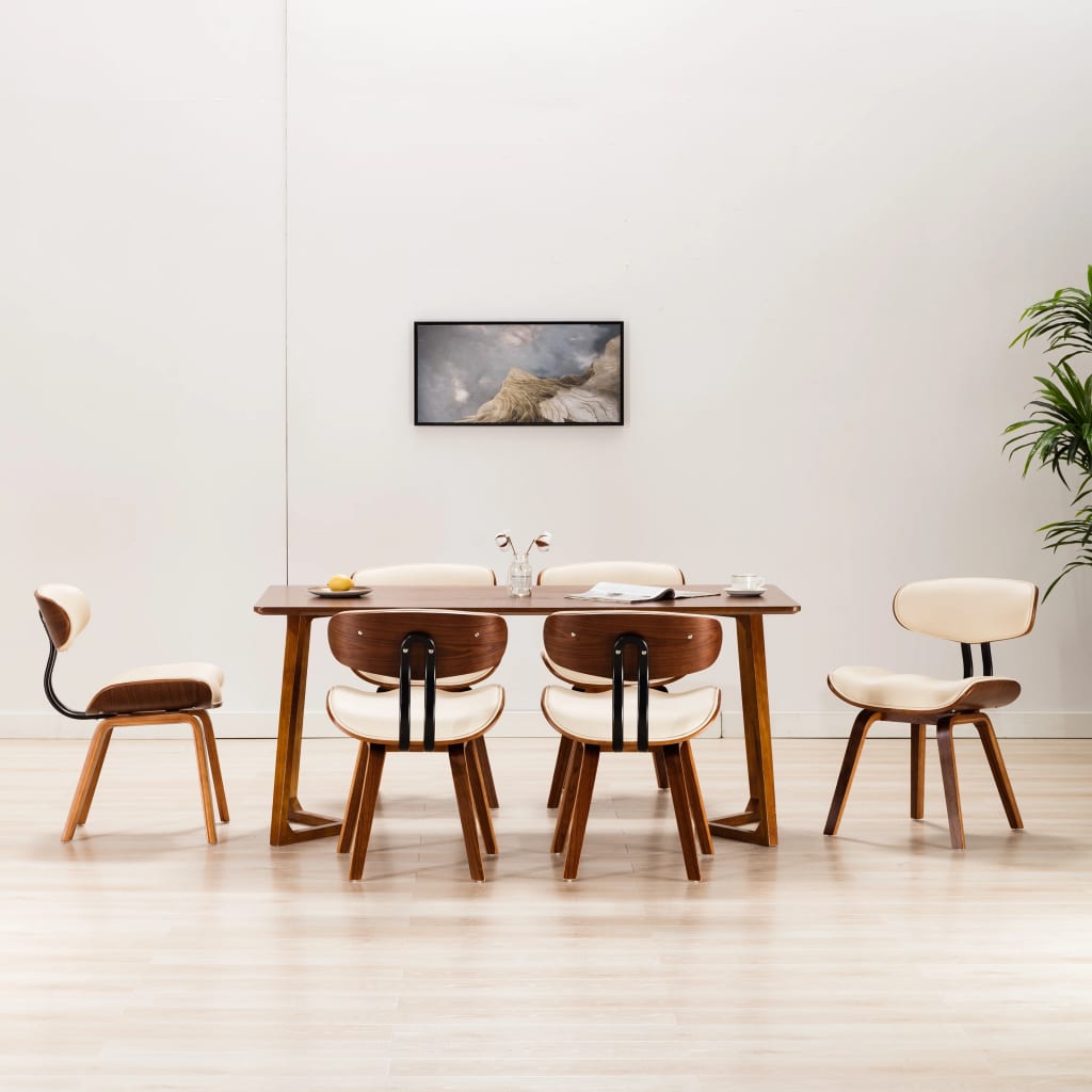 Dining chairs, 6 pcs., cream, bentwood and faux leather