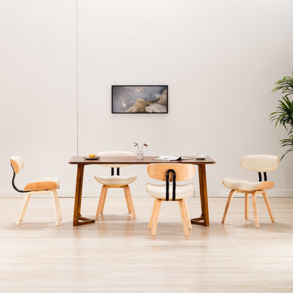 Dining chairs, 4 pcs., cream, bentwood and faux leather