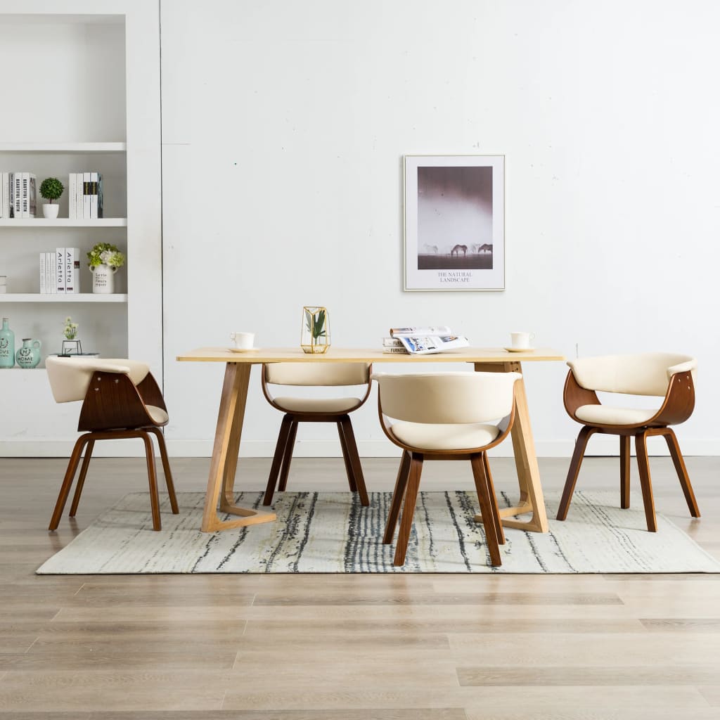 Dining chairs, 4 pcs., cream, bentwood and faux leather