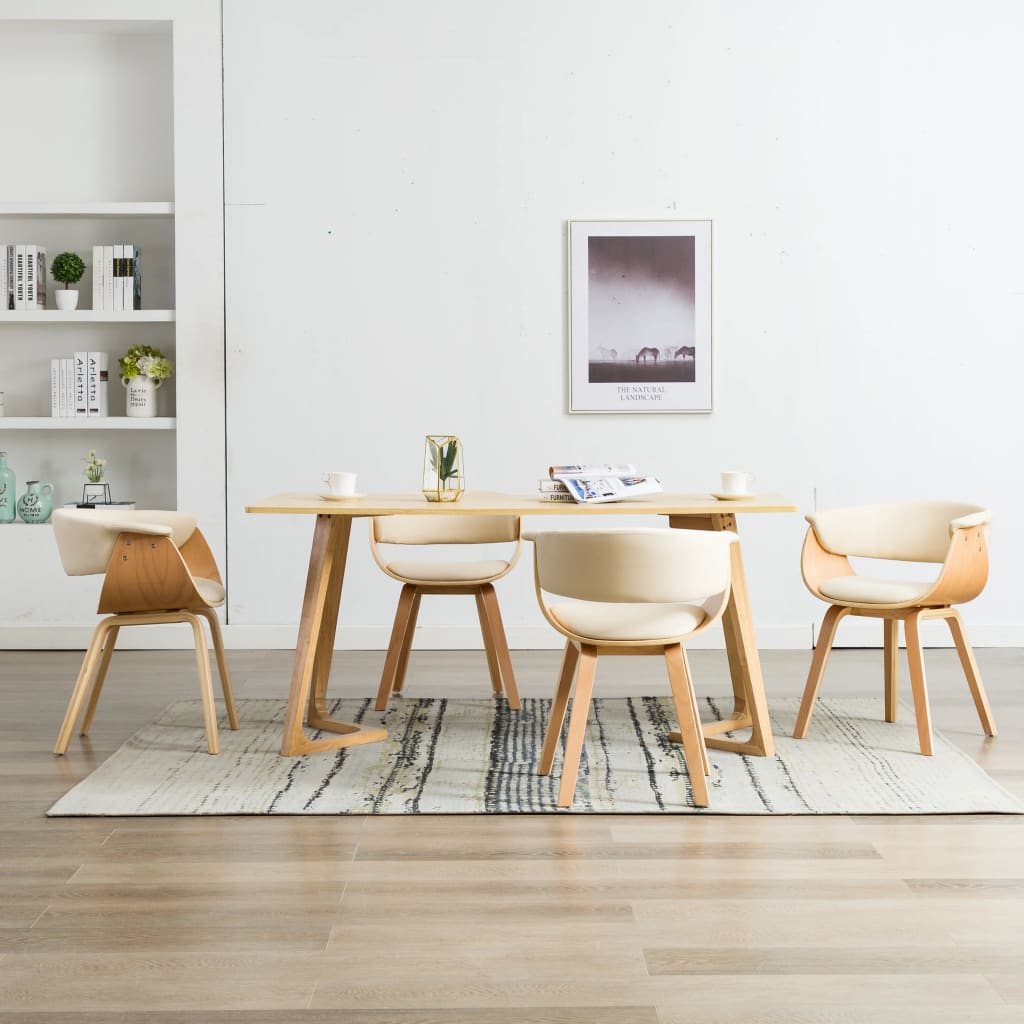 Dining chairs, 4 pcs., cream, bentwood and faux leather