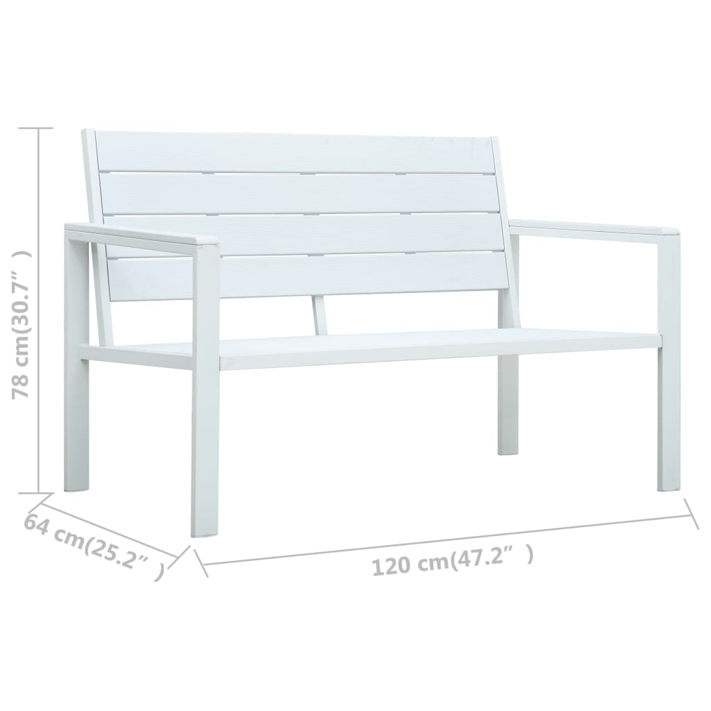 Garden bench, white, 120cm, HDPE, wood imitation