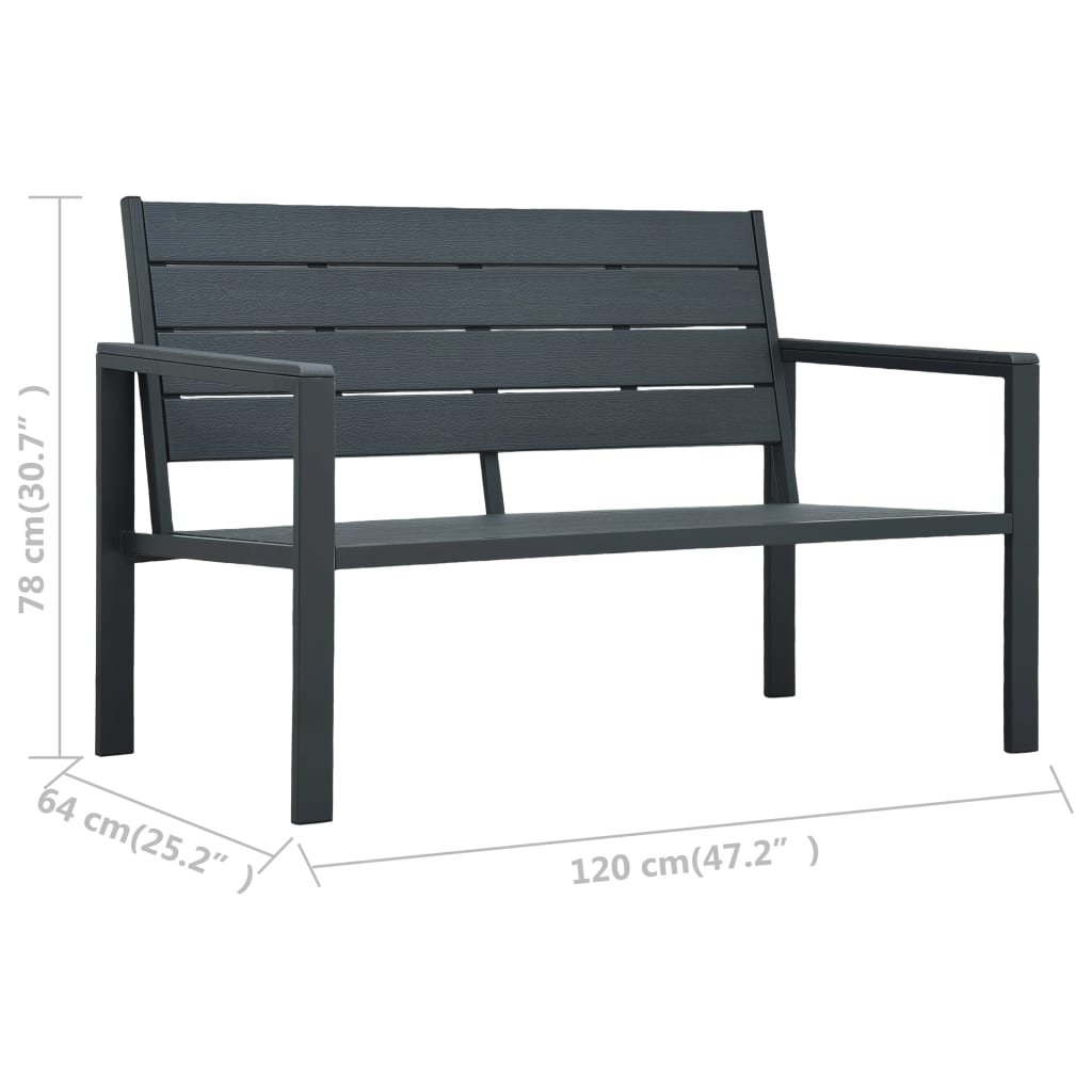 Garden bench, grey, 120cm, HDPE, wood imitation