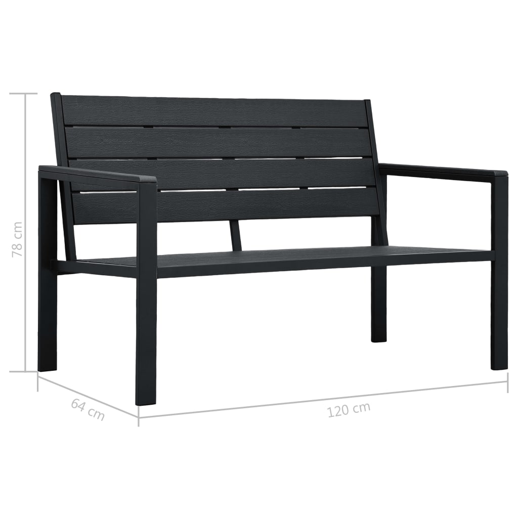 Sodo suoliukas, juodos spalvos, 120cm, HDPE, medienos imitacija