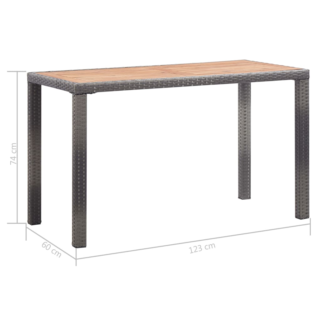 Garden table, anthracite and brown, 123x60x74cm, solid acacia wood
