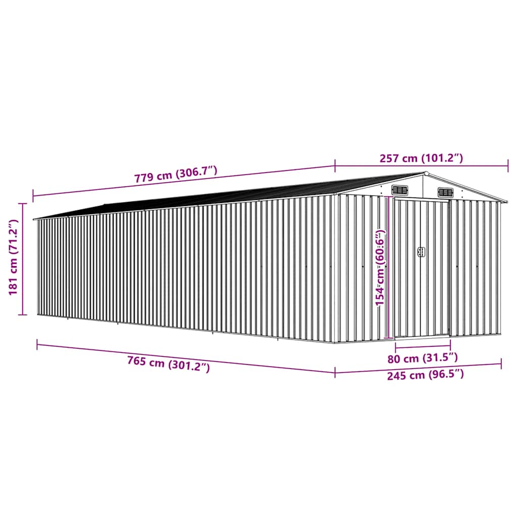 Shed DALTON, green, 257x779cm
