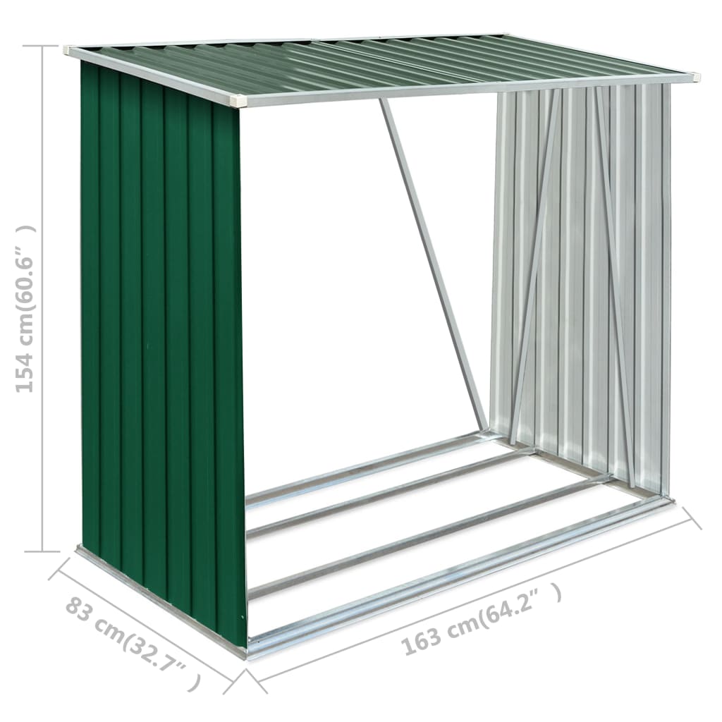 Garden log shed, green, 163x83x154cm, galvanized steel