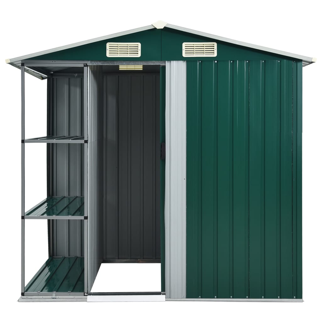 Shed with shelf SHELBY, green, 205x130cm