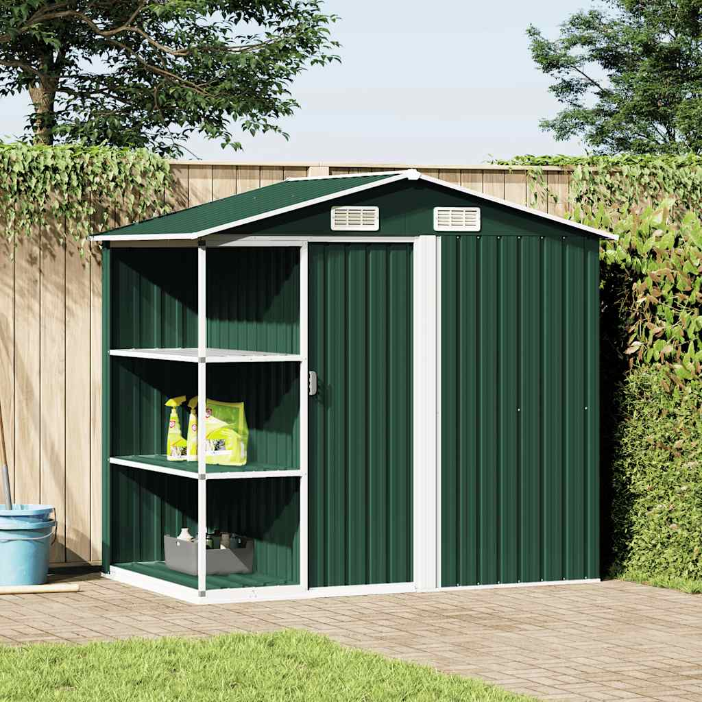 Shed with shelf SHELBY, green, 205x130cm