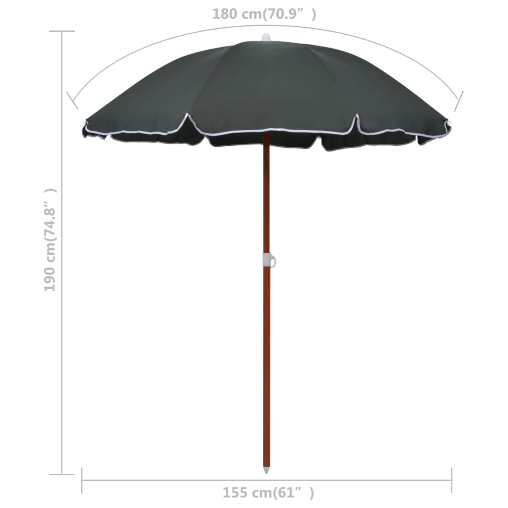 Sodo skėtis nuo saulės su plieniniu stulpu, antracito, 180cm
