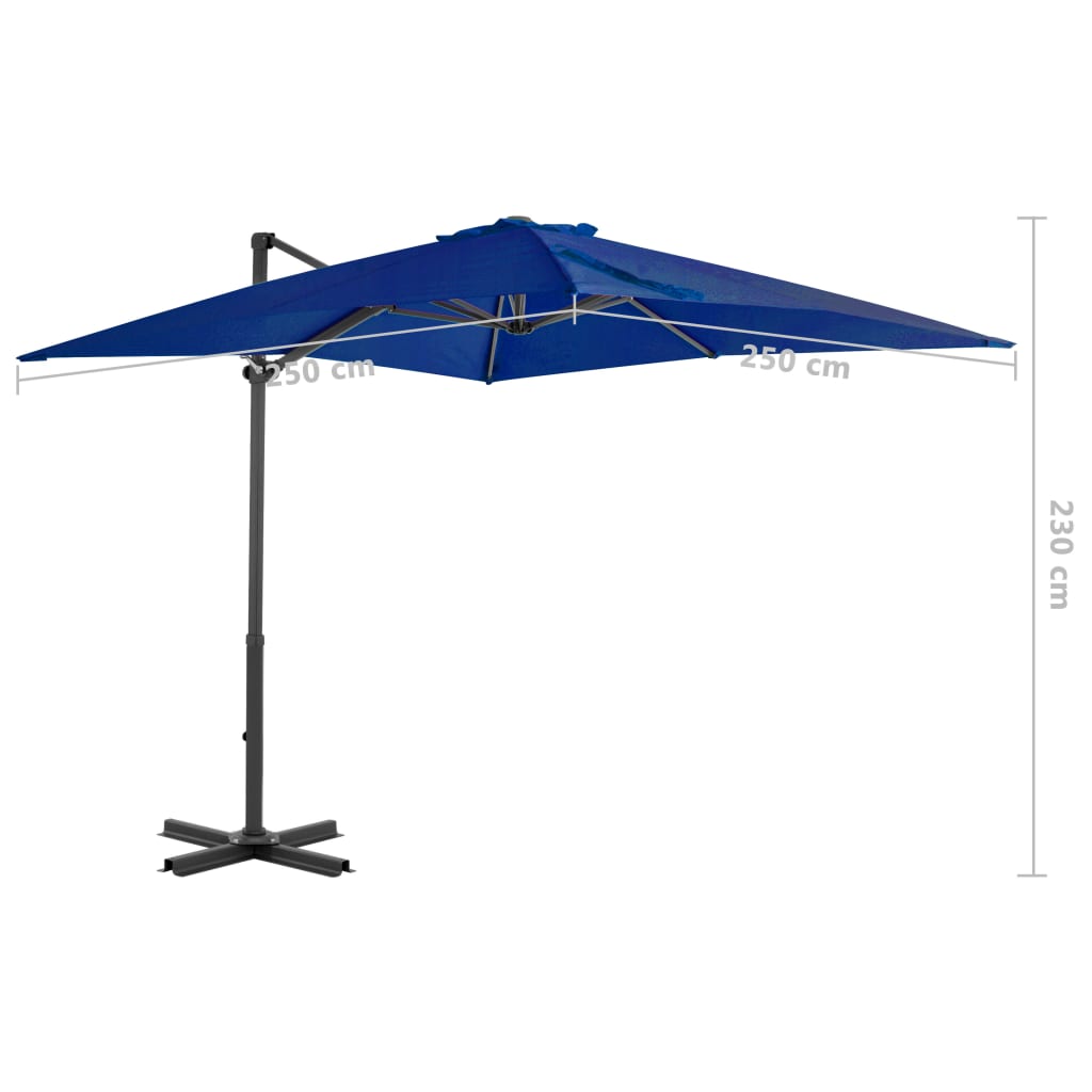Gembinis sodo skėtis su aliuminio stulpu, mėlynas, 250x250cm