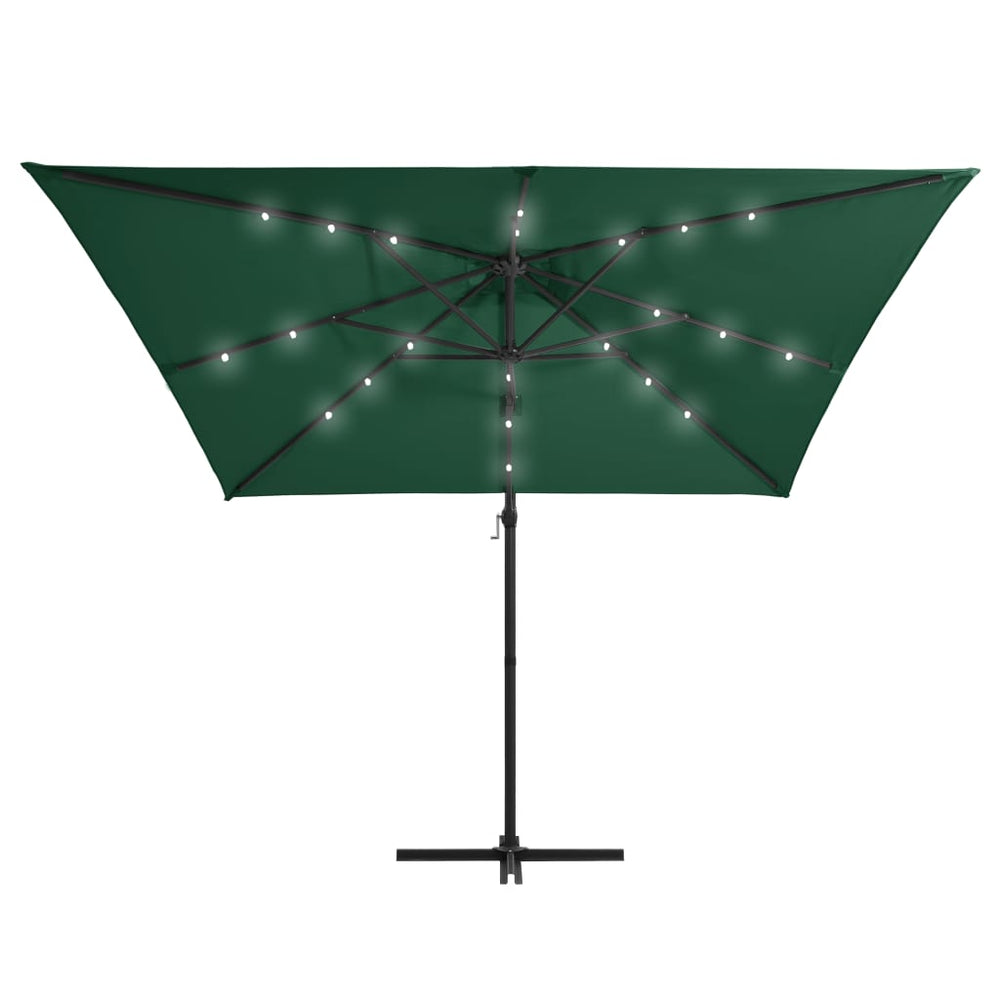 Gembinis skėtis su LED ir plieniniu stulpu, žalias, 250x250cm