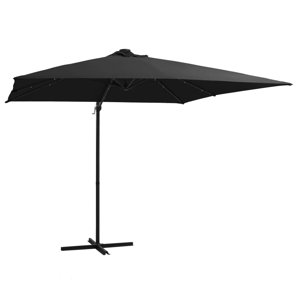 Gembinis skėtis su LED ir plieniniu stulpu, juodas, 250x250cm