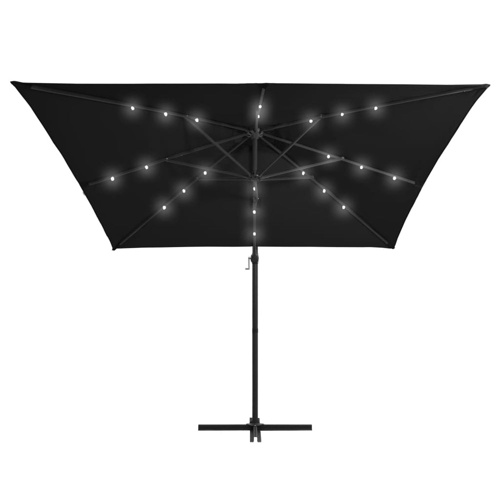 Gembinis skėtis su LED ir plieniniu stulpu, juodas, 250x250cm
