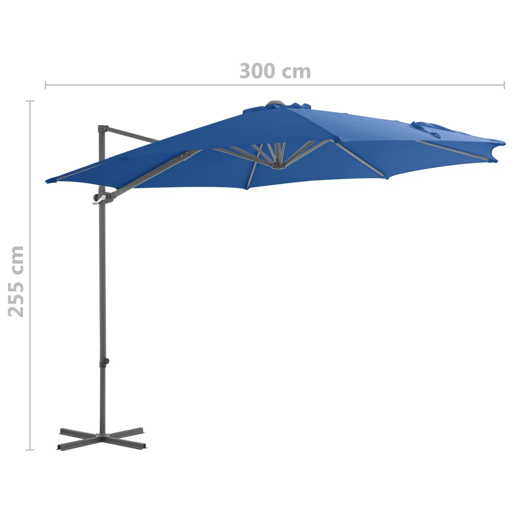 Gembinis sodo skėtis su plieniniu stulpu, mėlynas, 300cm