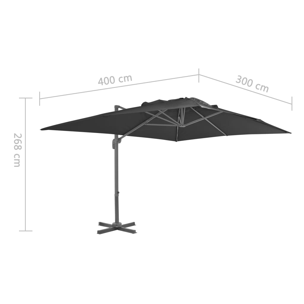 Gembinis sodo skėtis su aliuminio stulpu, juodas, 4x3m