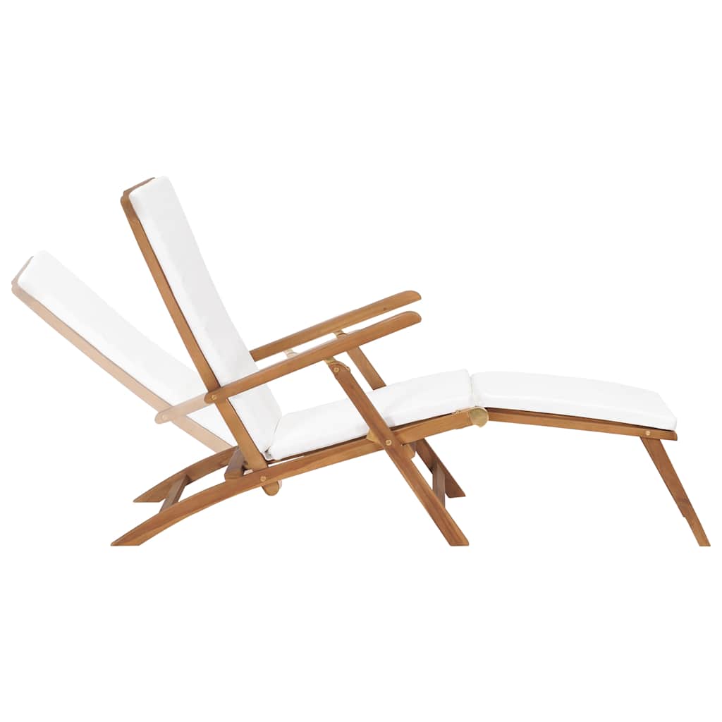 Patio chair with cushion, off-white, solid teak wood
