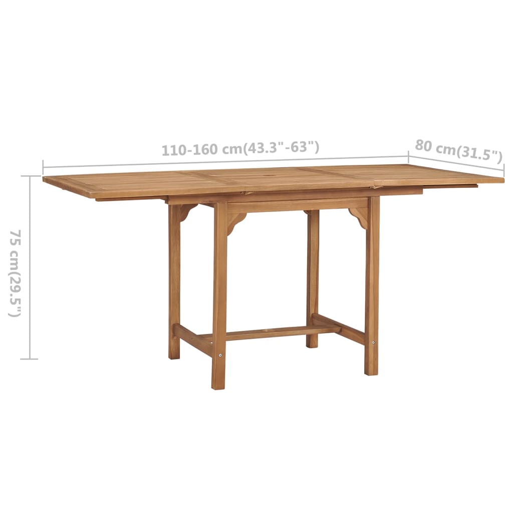 Išskleidžiamas stalas, (110-160)x80x75cm, tikmedžio masyvas