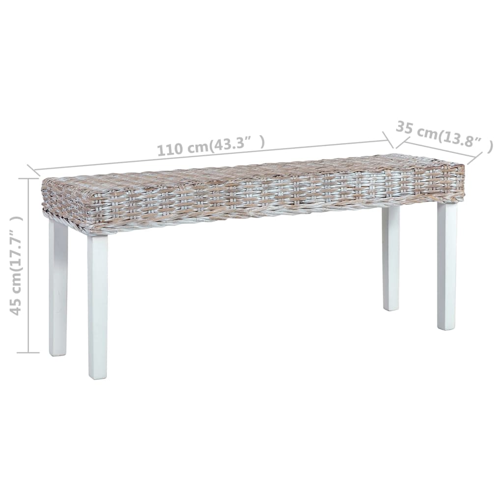Suoliukas, baltas, 110cm, Kubu ratanas ir raudonmedžio masyvas