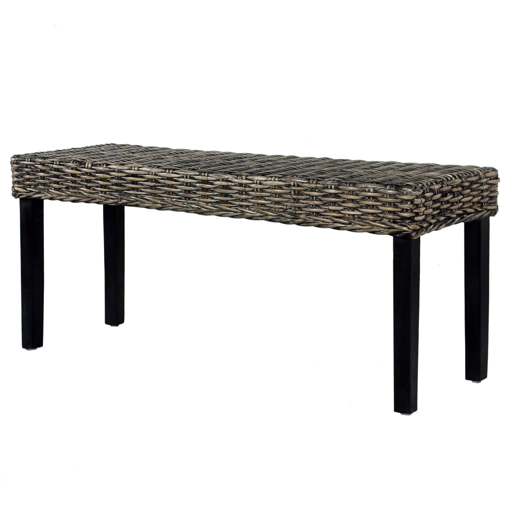 Suoliukas, juodas, 110cm, Kubu ratanas ir raudonmedžio masyvas