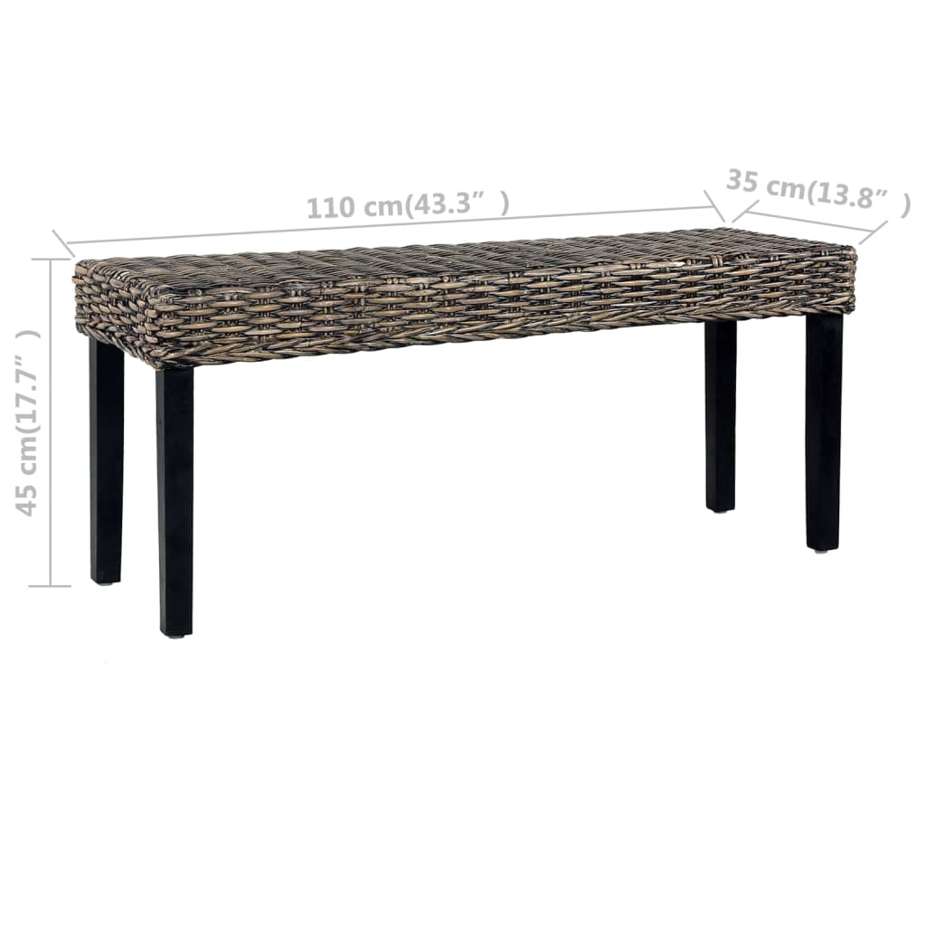 Suoliukas, juodas, 110cm, Kubu ratanas ir raudonmedžio masyvas