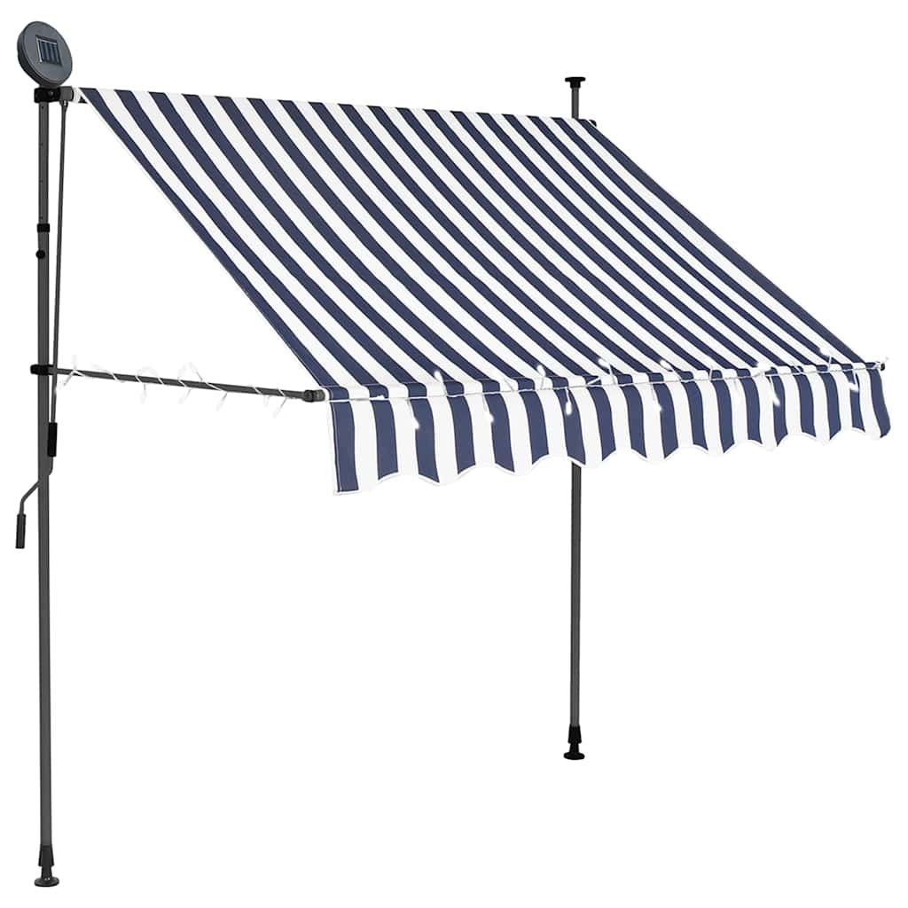 Rankinė ištraukiama markizė su LED, mėlyna ir balta, 100cm